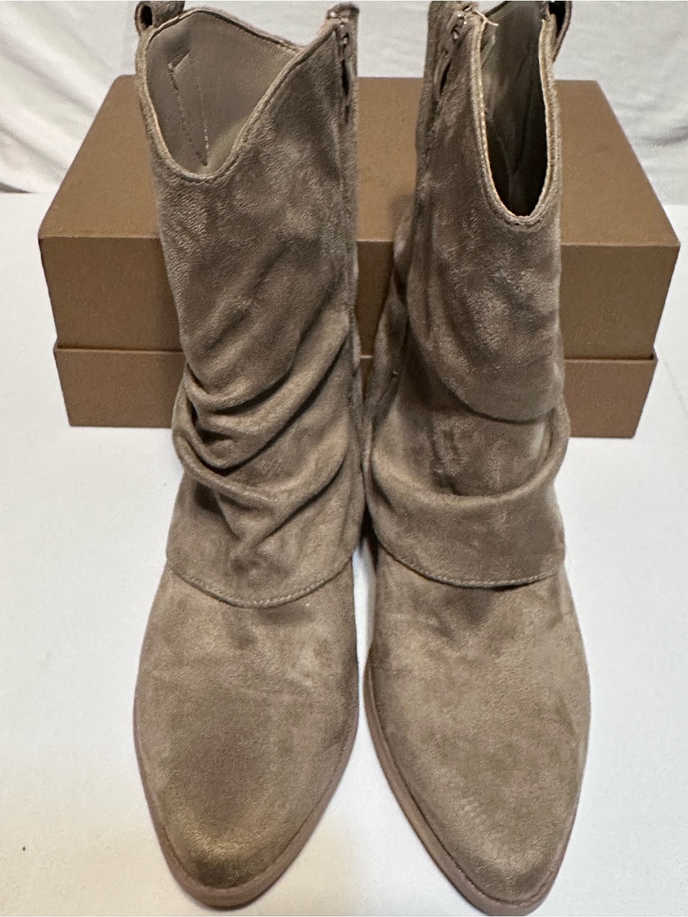 Women's Taupe Suede Slouch Ankle Booties